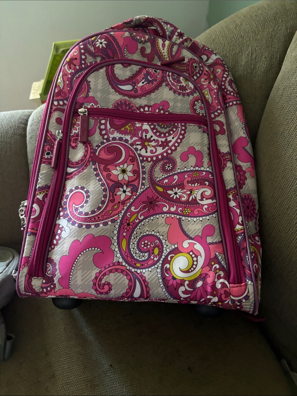 Vera Bradley Pink Paisley Pattern Rolling Backpack Vintage Y2K